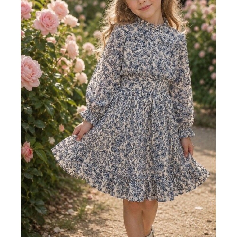 Ivy City Co Mini Girls Brynley Black Floral Button Up Dress Long Sleeve 9/10